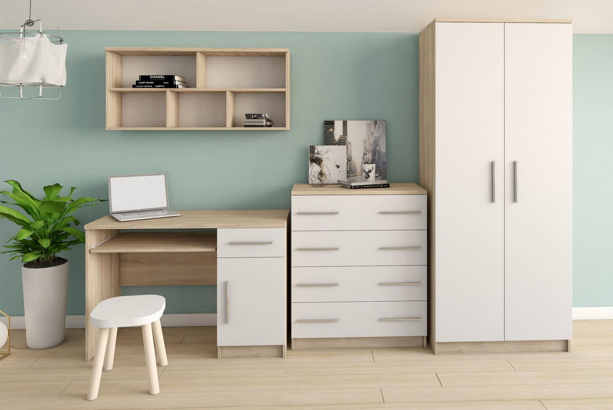 DREHTÜRENSCHRANK - MARSALA 2D Sonoma + Weiß - Weiß/Sonoma Eiche, Holzwerkstoff/Metall (80/193/50cm) - Möblo