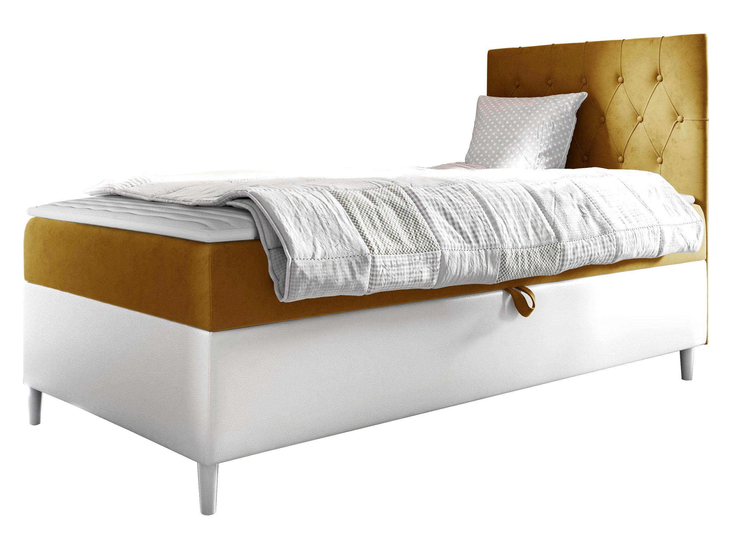 BOXBETT Filip Junior 1, Seite zum Öffnen des Bettkastens: Rechts - Gelb/Weiß, Holz (90/200cm) - MIRJAN24
