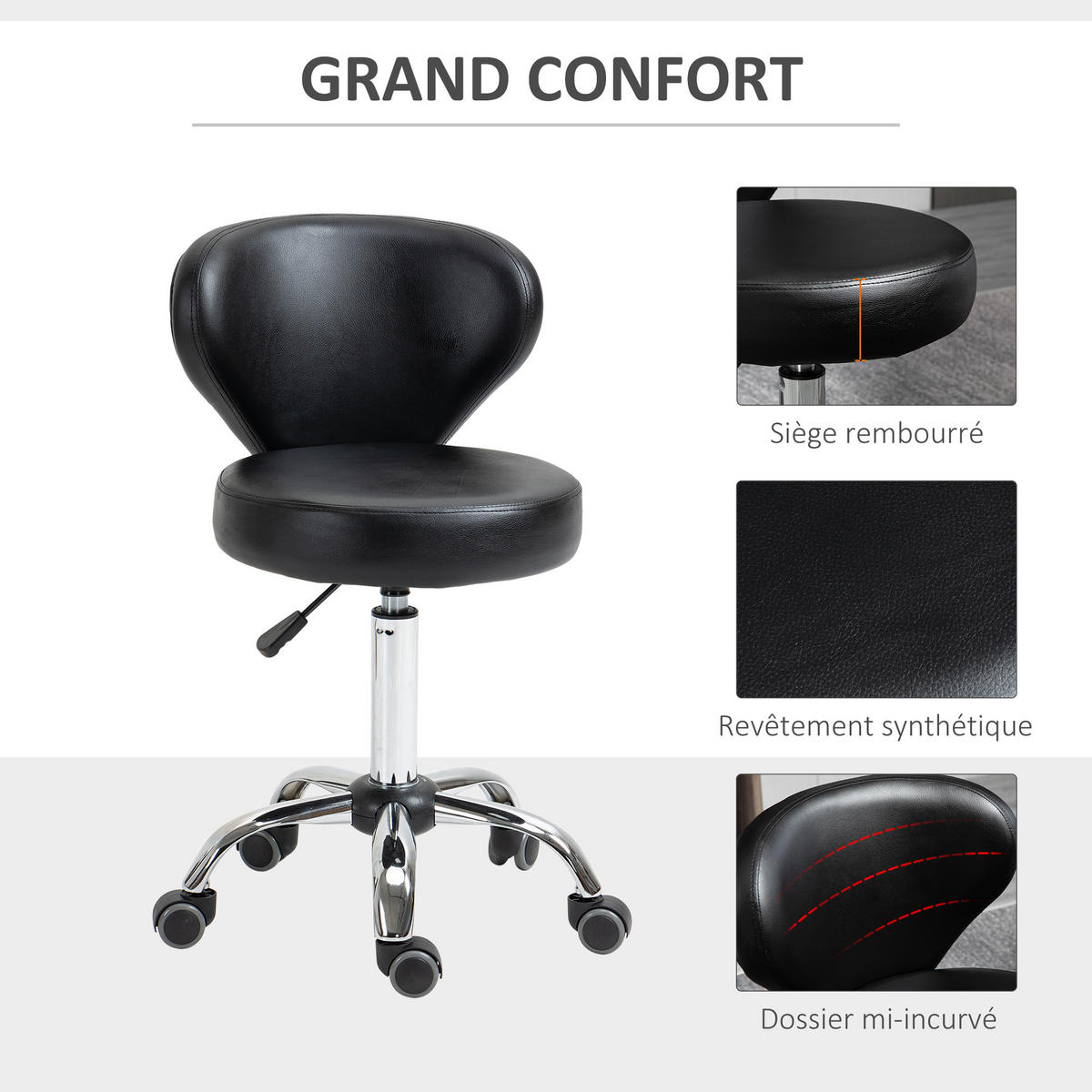 BÜROHOCKER DE-18009 höhenverstellbar 49-64 cm, ergonomisch Schwarz - Schwarz, Metall (54/88/45cm) - ComfortXL