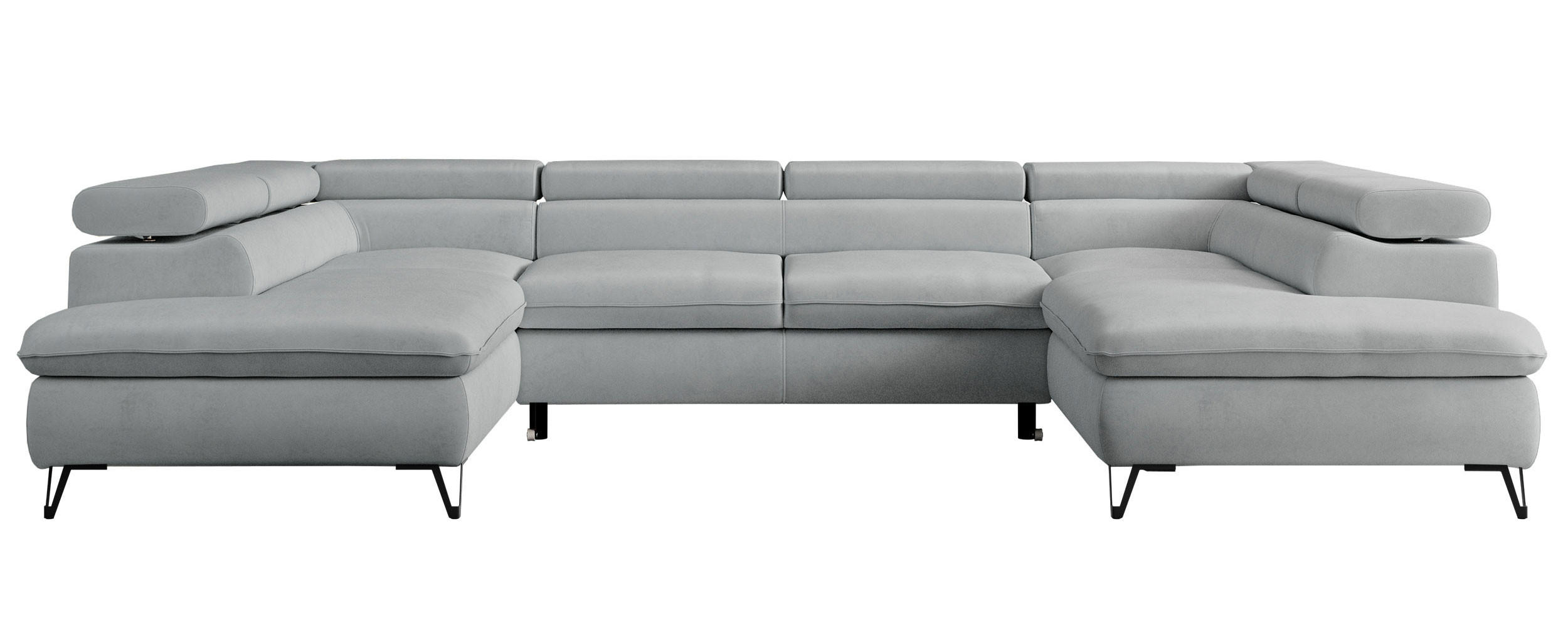 WOHNLANDSCHAFT PEDRO U Samt Hellgrau - Hellgrau/Schwarz, Textil/Metall (346/76/208cm) - MKS