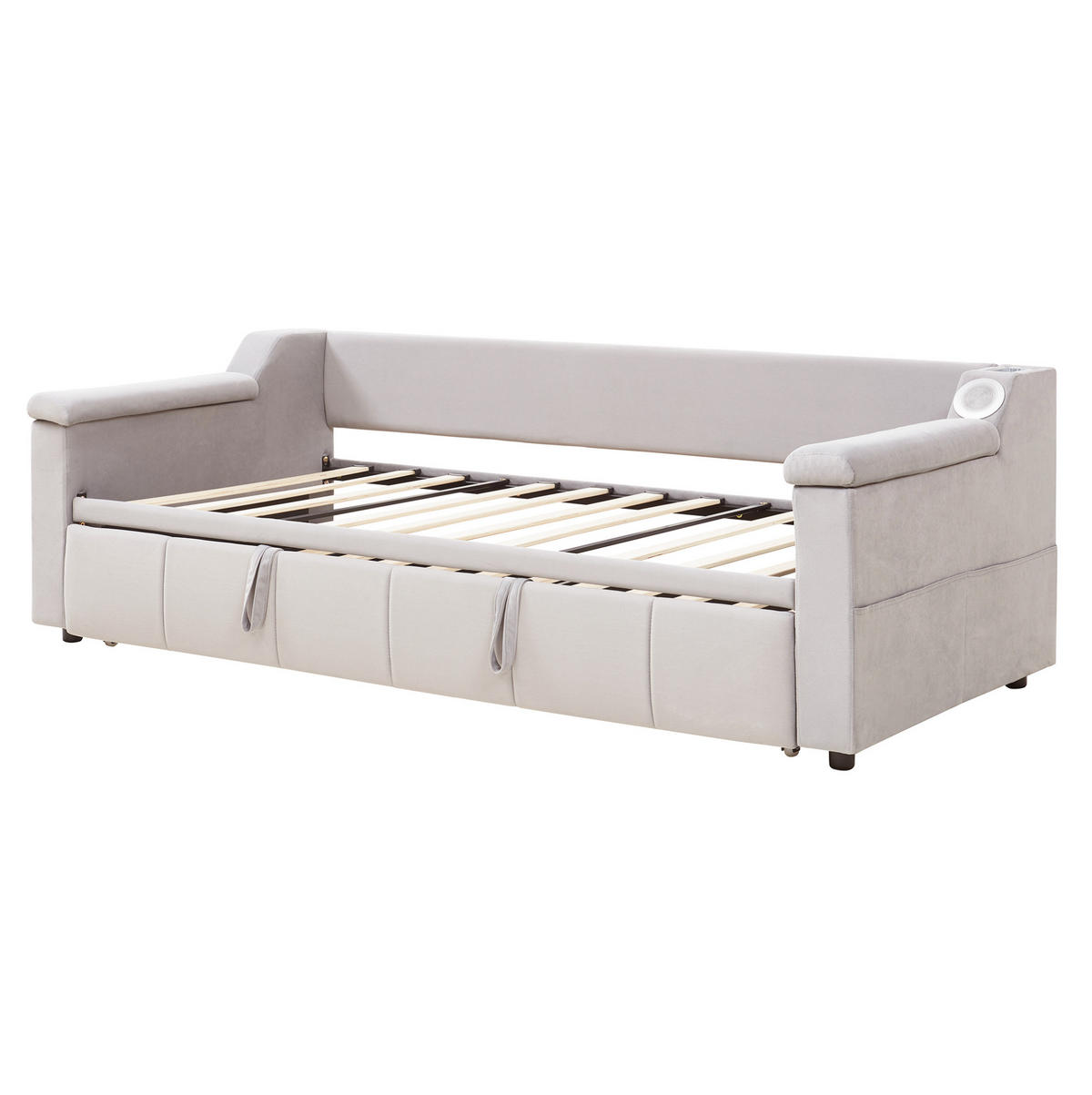 SCHLAFSOFA 90/190 cm beige mit Bluetooth-Stereoanlage und Ablagefächern - Weiß, Textil (90/190cm) - OKWISH