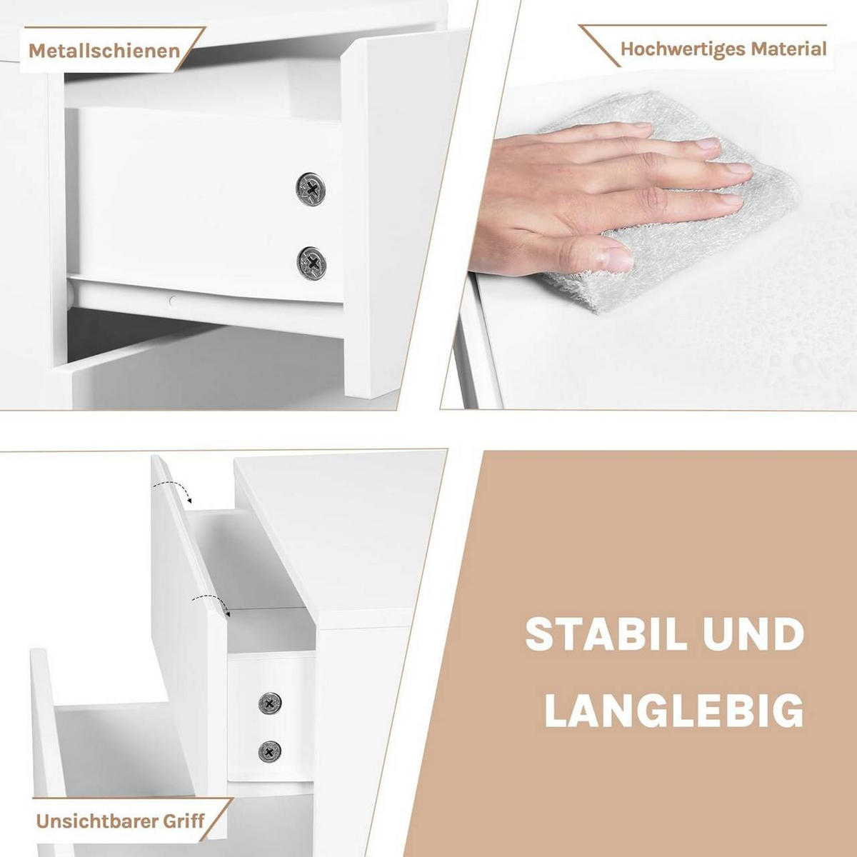 NACHTTISCH 2er Set hängend, mit 2 Schublade, 40x30x30 cm, Weiß - Weiß, Holzwerkstoff (40/30/30cm) - Woltu