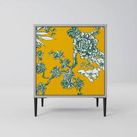 SIDEBOARD YELLOW CHINOISERIE, Grau, 57,5x42x72,5 cm, Schwarze Metallfüße - Multicolor/Schwarz, Holzwerkstoff/Metall (57.5/72.5/42cm) - SpaceRebels