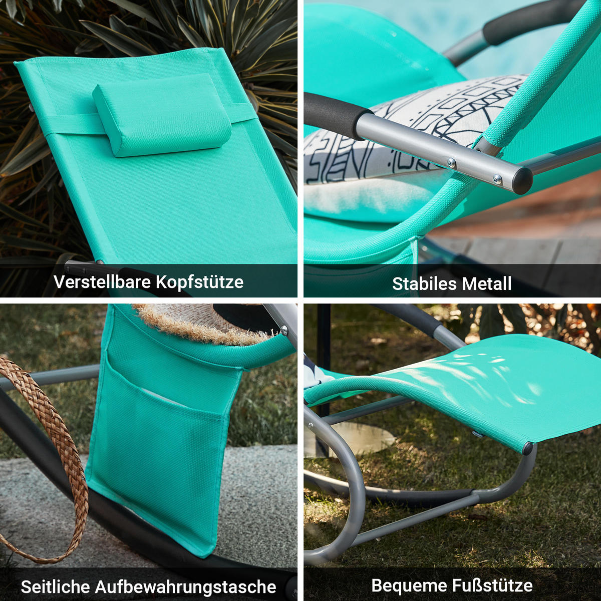 SONNENLIEGE Helltürkis - Hellblau, Metall (63/83/150cm) - SoBuy
