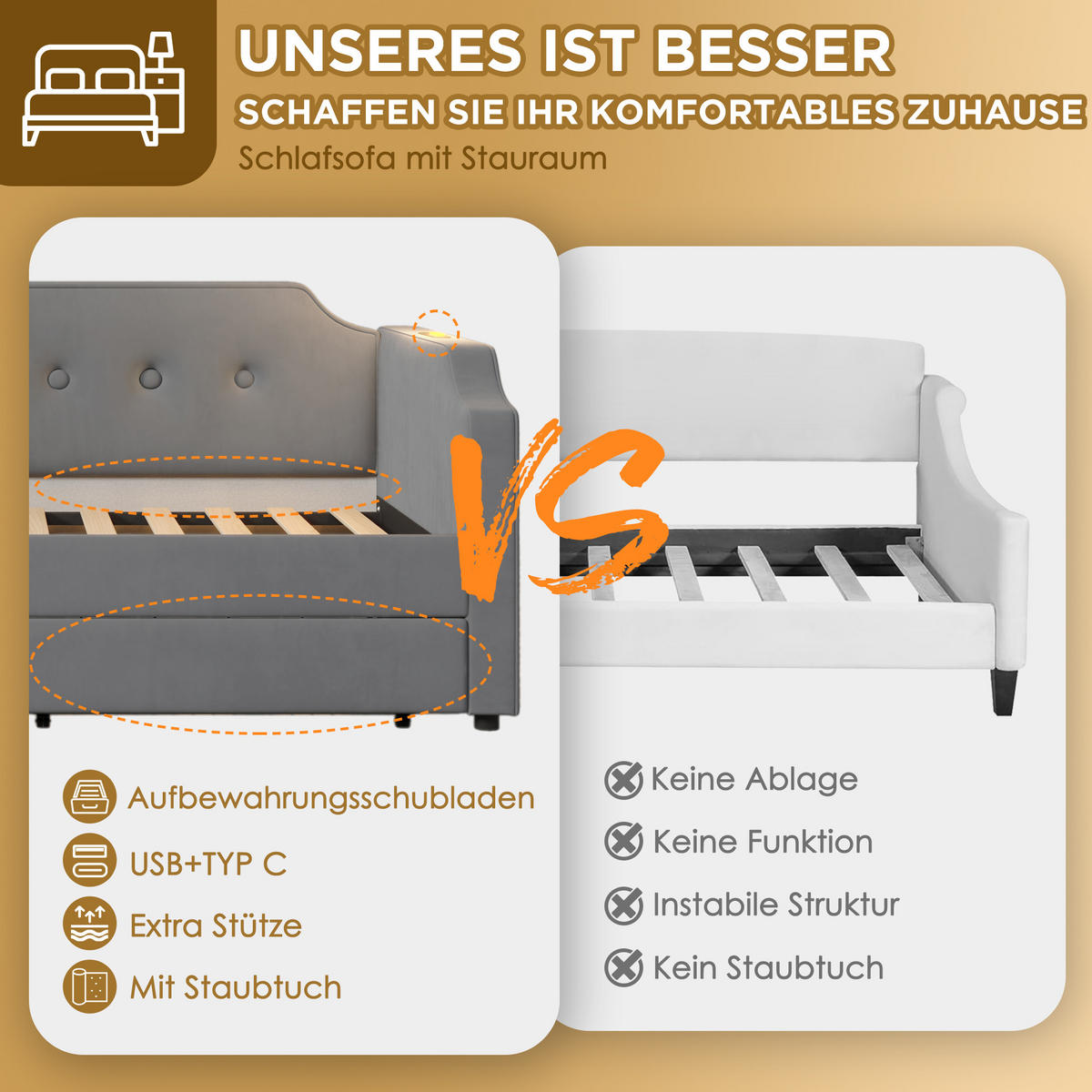 JUGENDBETT 90/200 cm in Grau Samt mit 2 Schubladen, Leselampe und USB Type-C - Grau, Holzwerkstoff/Textil (90/200cm) - WISHDOR