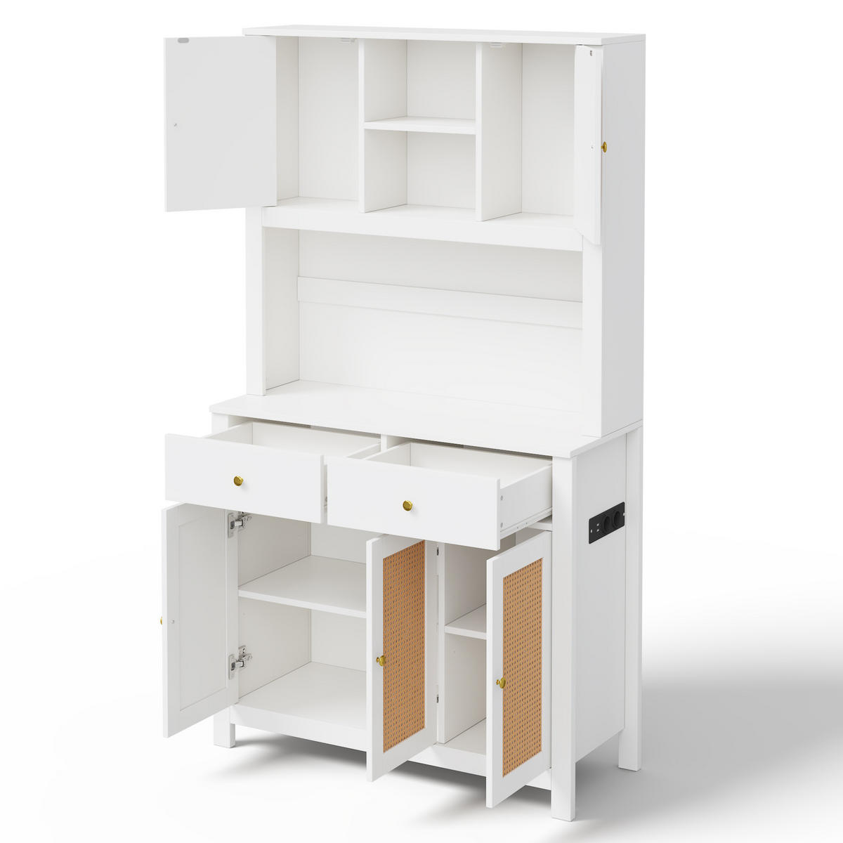 BUFFET DE-38637 100/40/180 cm LED-Beleuchtung und 5 Rattantüren Weiß - Weiß, Holzwerkstoff (100/180/40cm) - ComfortXL