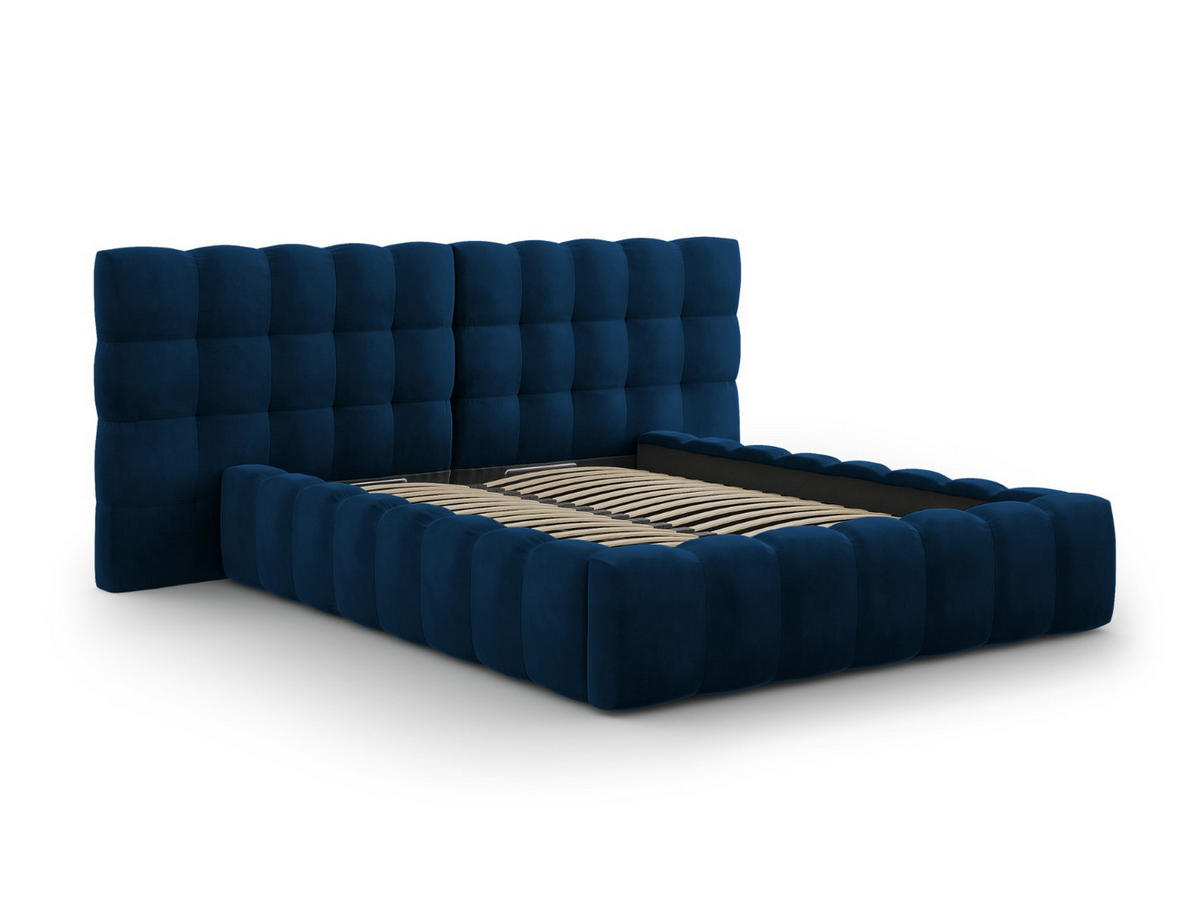 BETT mit Bettkasten und Doppelkopfteil Mamaia aus Samt königsblau 160x200cm - Blau, Textil (160/200cm) - Micadoni