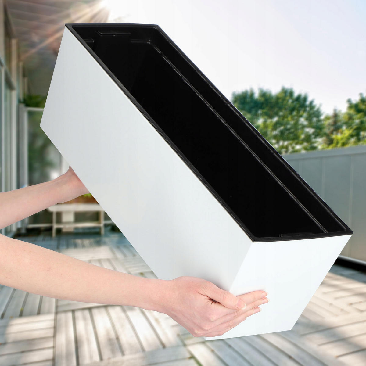 BALKONKASTEN mit Henkel 56 cm Weiß - Weiß, Kunststoff - KADAX