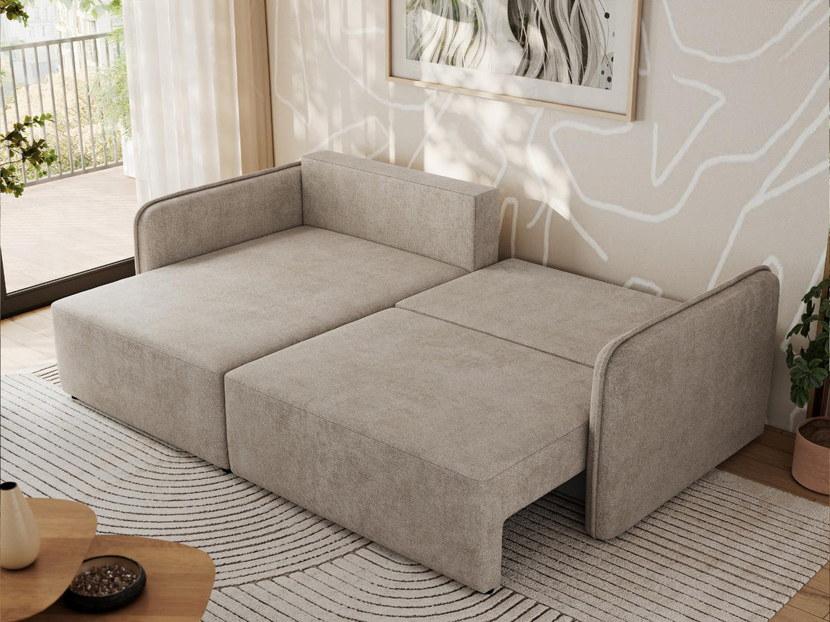 ECKSCHLAFSOFA MESTO L Beige Struktur - links - Beige/Schwarz, Kunststoff/Textil (227/147cm) - MKS