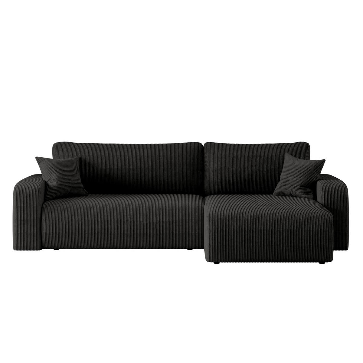 SCHLAFSOFA MILANO XL und bettkasten stoff Poso Dicker Cord Schwarz Rechts - Schwarz, Holz (274/82/145cm) - Kaiser Möbel