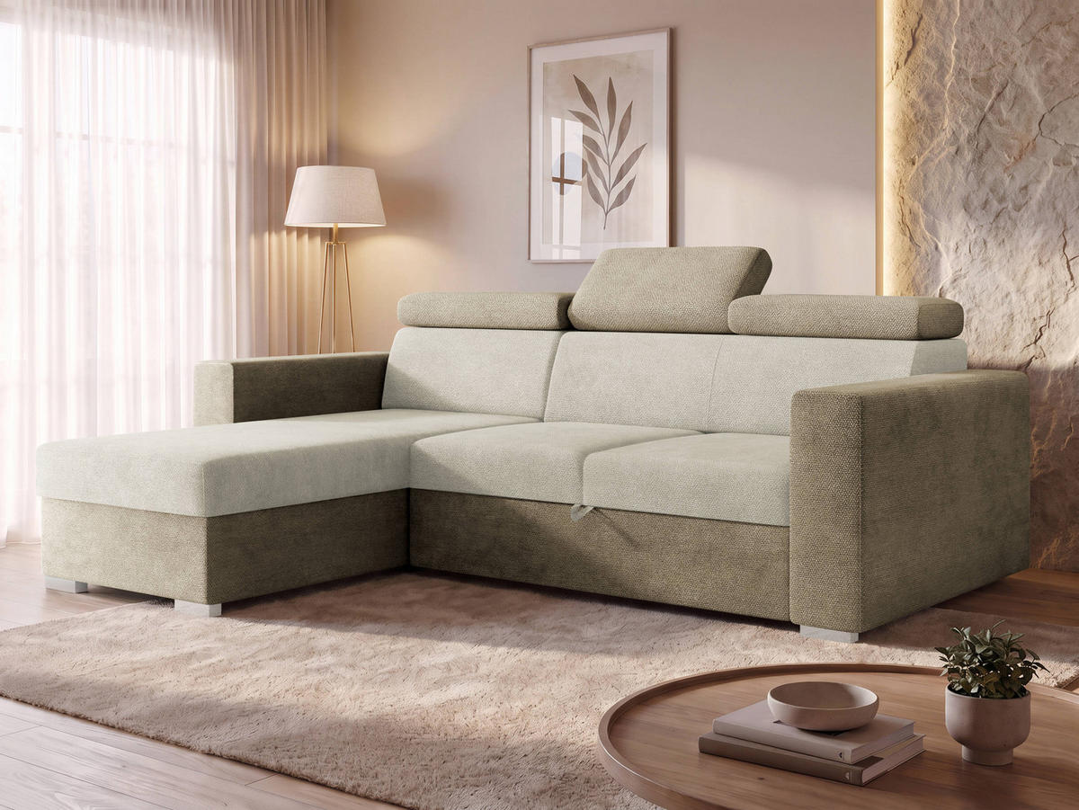 ECKSCHLAFSOFA Pedro 2rLC - Hellbraun/Silberfarben, Holz/Kunststoff (235/170cm) - MIRJAN24
