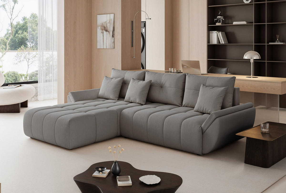 ECKSOFA ARO mit Schlaffunktion und Bettkasten Grau - Grau, Holzwerkstoff/Kunststoff (280/190cm) - Idohome