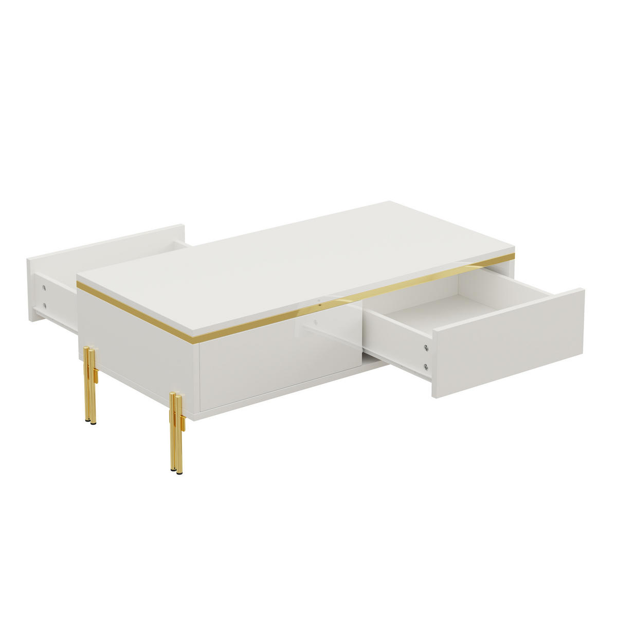 COUCHTISCH 100/50/36 cm Weiß aus Holzwerkstoff mit Schubladen beidseitig und Hochglanzoberfläche - Weiß, Holzwerkstoff (100/50/36cm) - OKWISH