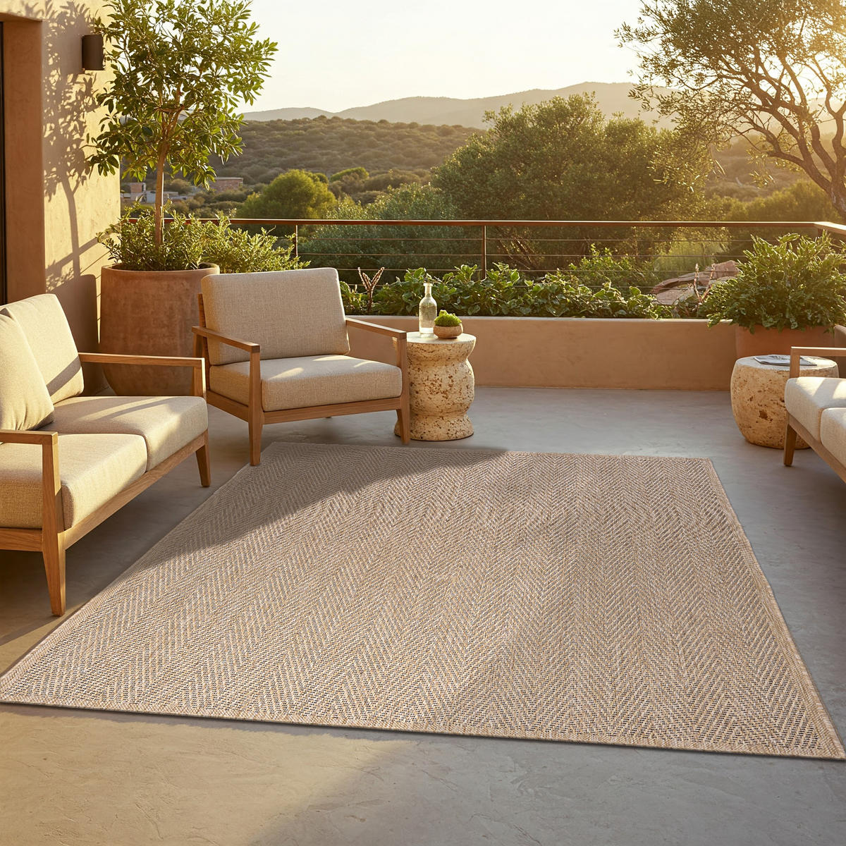 TEPPICH YUCANA Beige Outdoor Flachgewebe 120/170 cm - Beige, Textil (120/170cm) - Tapiso