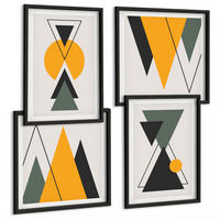 BILDER SET 4er Set - 50x50 cm & 40x60 cm Schwarzer Rahmen - Abstrakte geometrische Formen - Schwarz, Kunststoff (50/50cm) - TULUP