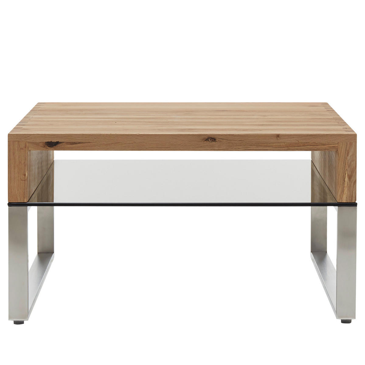 COUCHTISCH - Eiche massiv / Glas - Eiche / Silber - Braun, Holz/Metall (70/70/39cm) - home24