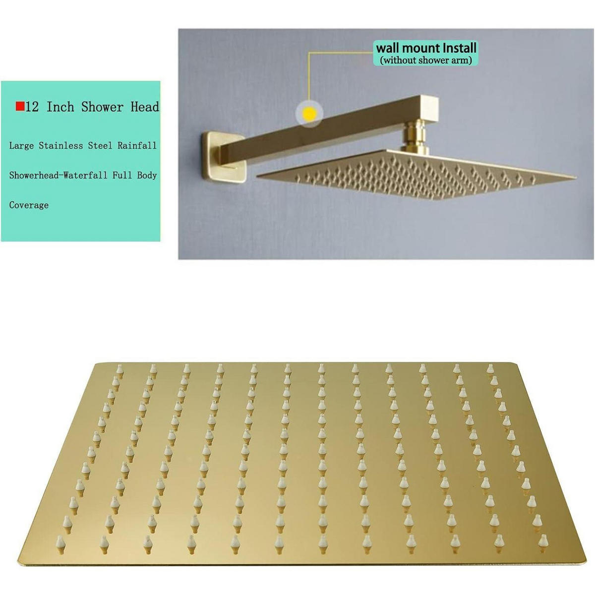 DUSCHKOPF Regendusche 30 cm Quadratisch Gold Edelstahl - Goldfarben, Metall (30.5/12.7/30.5cm)