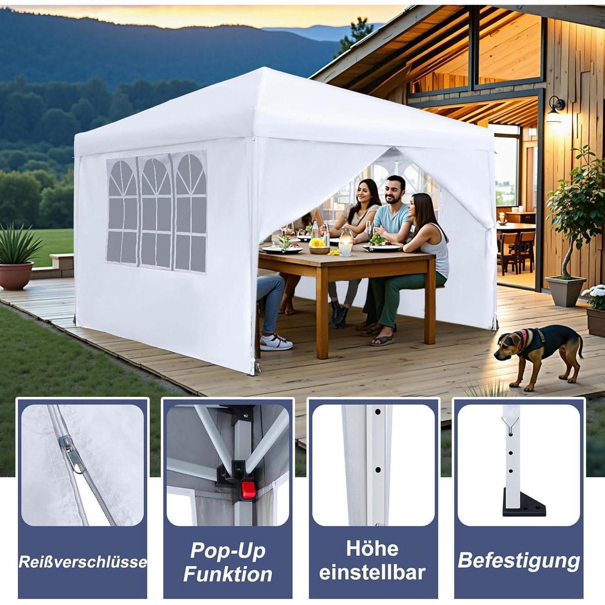 FALTPAVILLON 2.5 x 2.5 m Weiß Wasserdicht mit 4 Seitenteilen - Weiß, Textil (250/260/250cm)