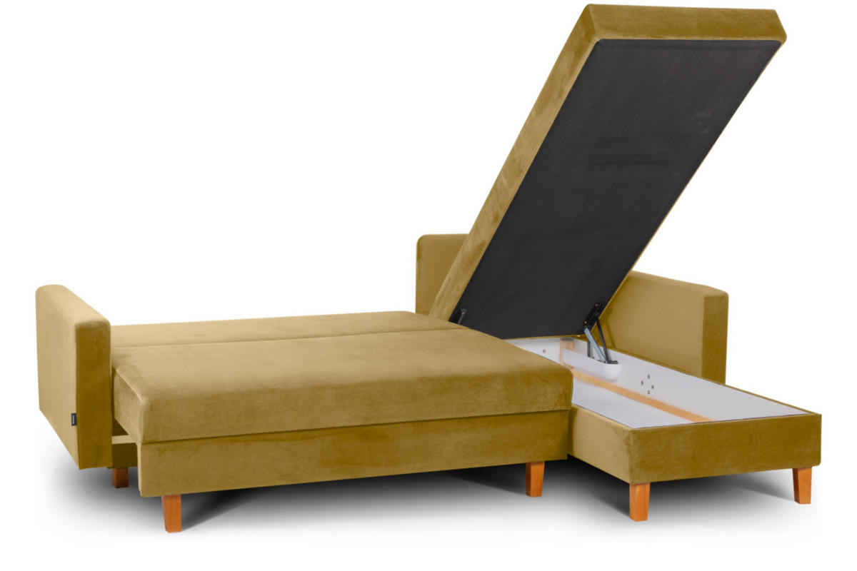 ECKSCHLAFSOFA ERISO 3/4 Sitzer und Universalecke mit Ottoman, Velour-Stoff, honig - Braun/Honig, Textil (240/183cm) - KONSIMO®
