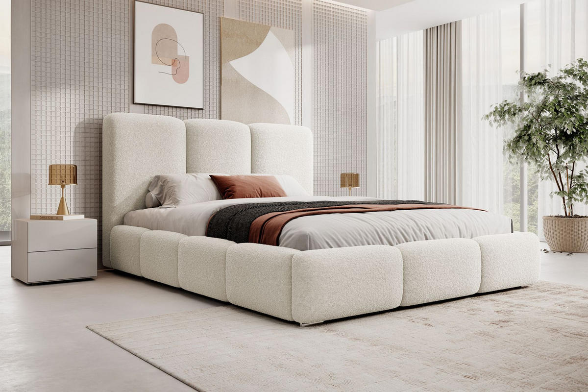 POLSTERBETT Bauro mit Bouclé-Bezug Vanille 140x200 cm - Silberfarben/Hellgelb, Textil (140/200cm) - Selsey