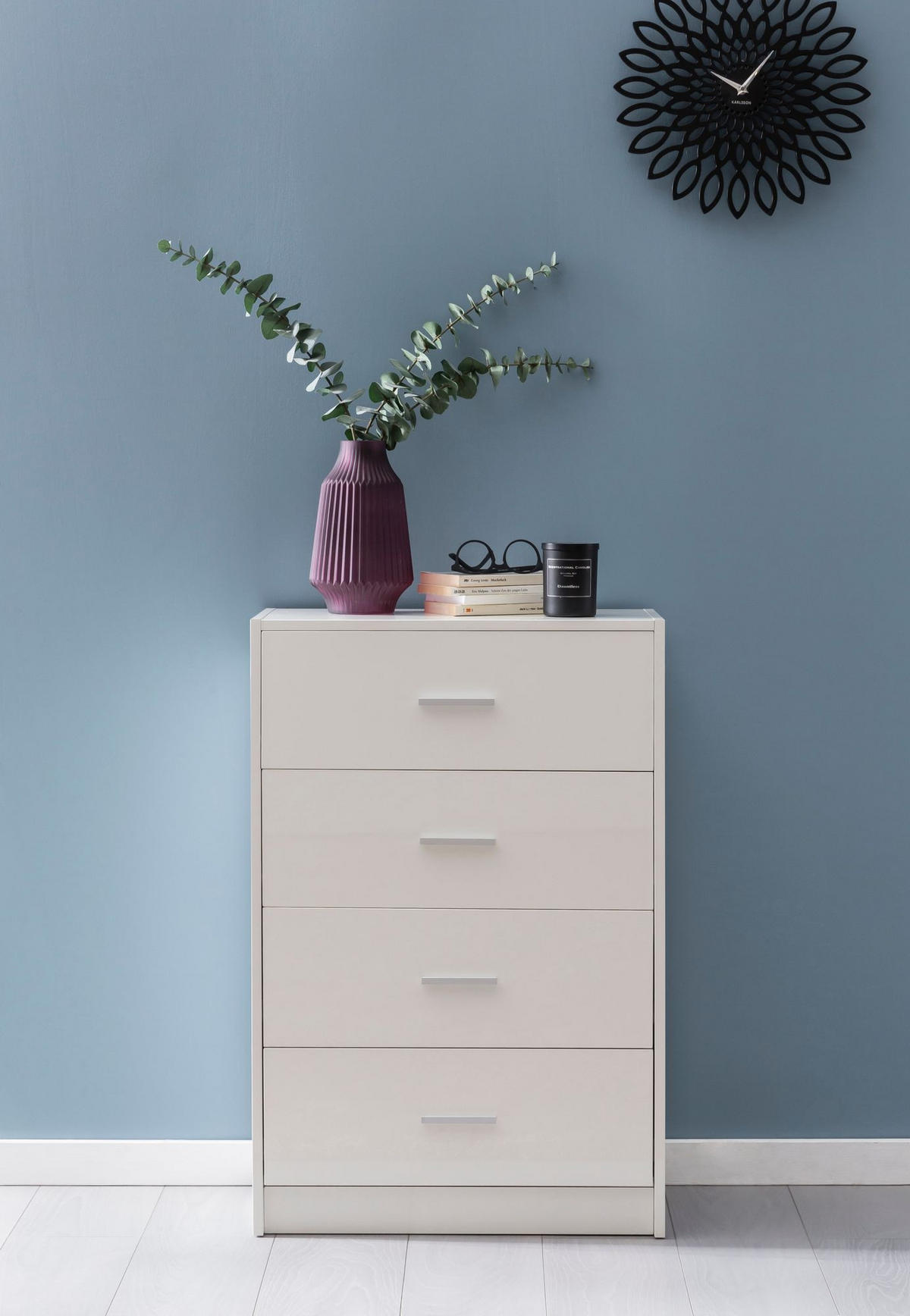 KOMMODE – Hochglanz, 4 Schubladen - Weiß, Holz/Metall (60/90/30cm) - KADIMA DESIGN