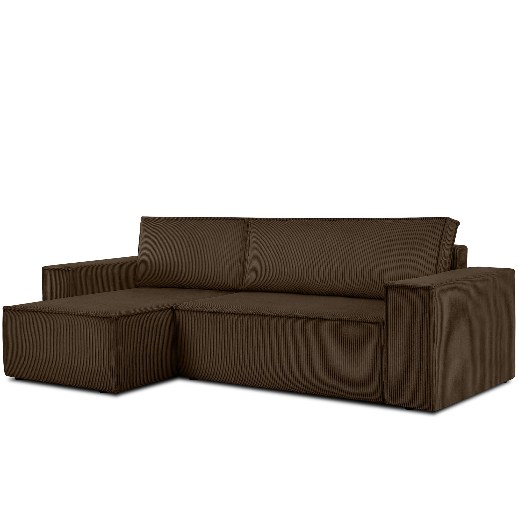 ECKSOFA-LINKS/RECHTS NAPI Schlaffunktion mit Cordbezug, choco - Dunkelbraun/Schwarz, Textil (262/148cm) - KONSIMO®