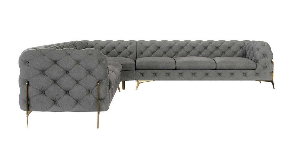ECKSOFA Chesterfield Lexi Grau Samt - Goldfarben/Grau, Holz/Textil (323/323cm) - S-Style Möbel