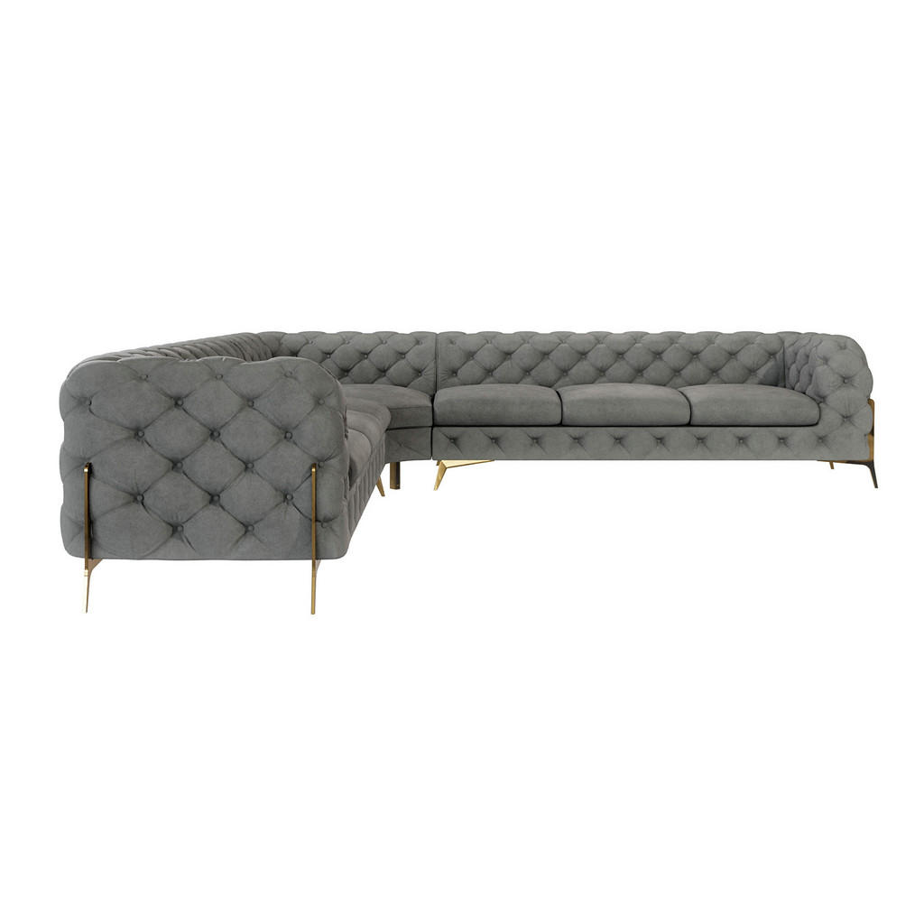Thumbnail - S-Style Möbel Ecksofa, Grau, Textil, Echtholz,Buche, Birke, 7-Sitzer, Füllung: Polyetherschaumkern, Eckteil, L-Form, 323...