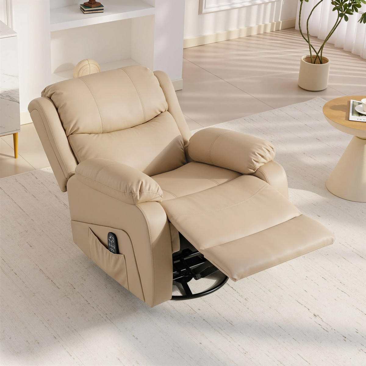 MASSAGESESSEL,8 Massagepunkte Heizung Fußstütze,beige - Beige, Textil (85/100/97cm) - Vallsero