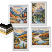 WANDBILDER 4er-Set - 50x50 cm & 40x60 cm Weißer Rahmen - Berglandschaften mit einem Fluss - Weiß, Kunststoff (50/50cm) - ArtPrintCave
