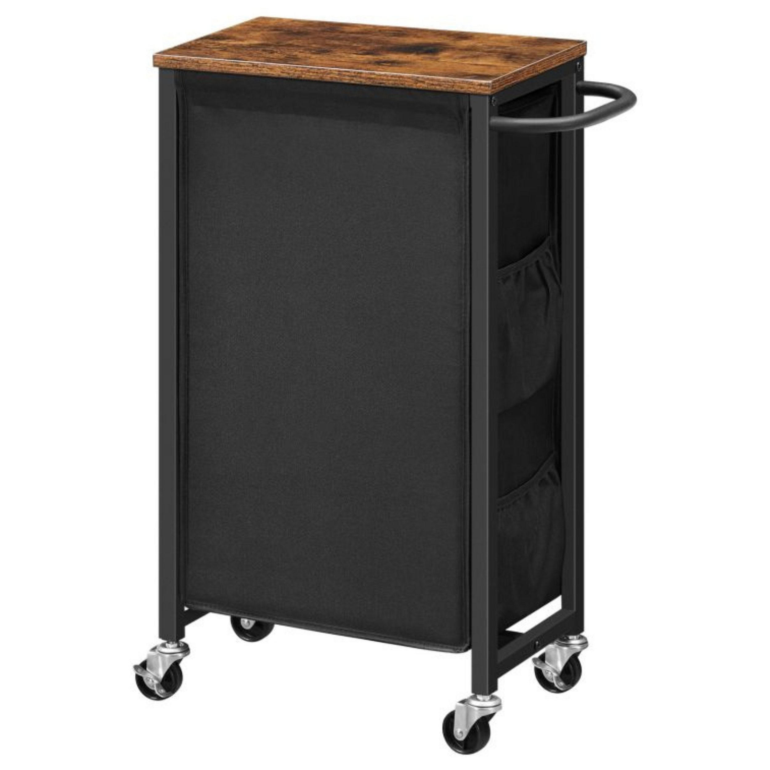 WÄSCHESORTIERER braun Platzsparender Wäschekorb - Greige/Schwarz, Holzwerkstoff (24/74/40cm) - Hoobro