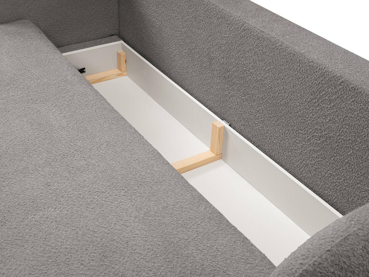 BETTSOFA AMICO Grau Bucle-Stoff mit Schlaffunktion - Grau, Holz (238/86.5/101cm) - MASSENO