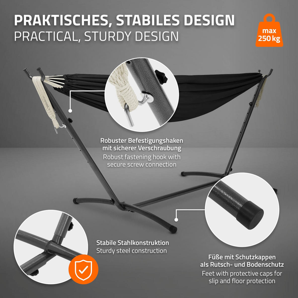 HÄNGEMATTE schwarz - Schwarz, Metall (99/98/255cm) - ML-DESIGN