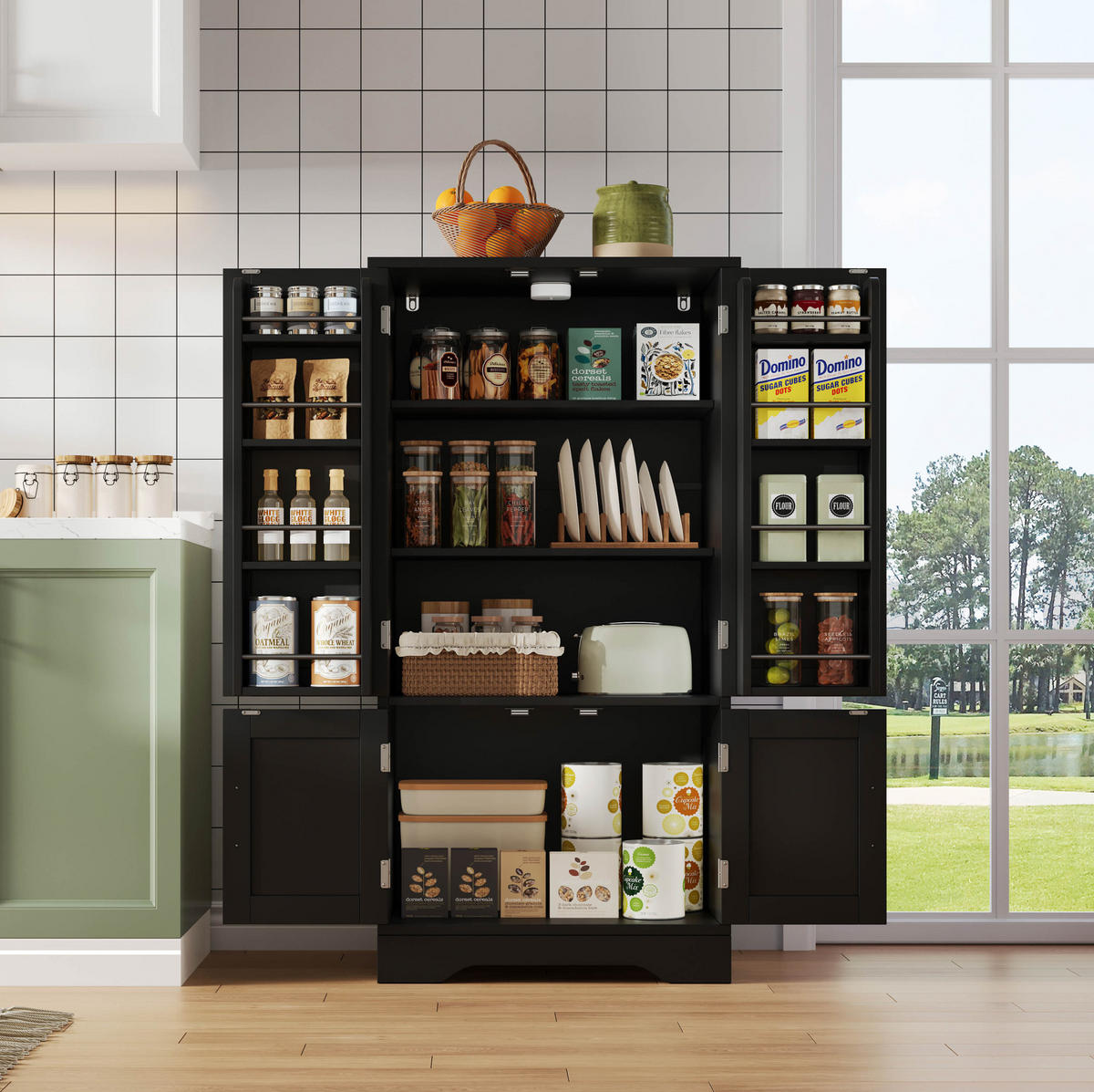 BUFFET 60/40/120 cm schwarz aus MDF mit LED-Sensorlicht - Schwarz, Holzwerkstoff (60/120/40cm) - OKWISH
