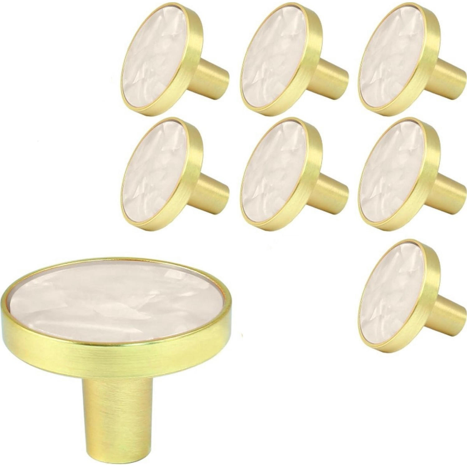 ZINKLEGIERUNGSKNAUF 8er-Set Gold/Weiß 32 mm Schrank Küche Badezimmer Beschläge - Goldfarben, Metall (3.2/3.2/3.2cm) - MCBOSON