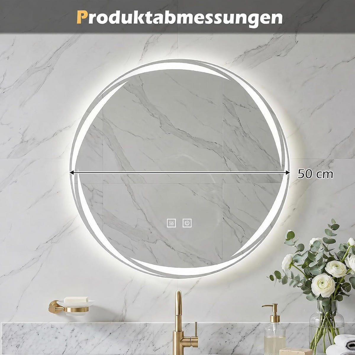 BADEZIMMERSPIEGEL mit Beleuchtung silber - Silberfarben, Glas (50/50/4cm) - COSTWAY