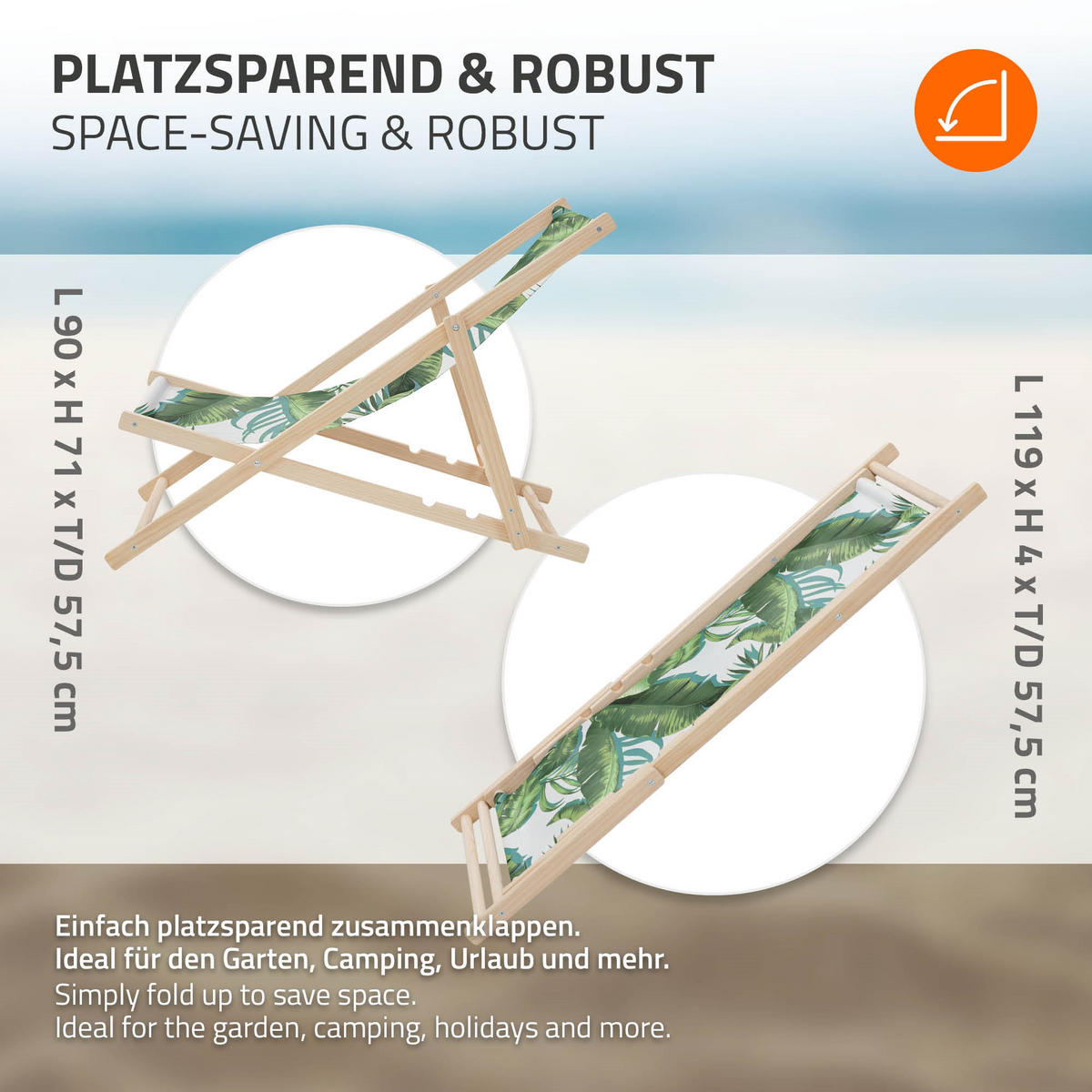 LIEGESTUHL Tropical Grün-Weiß - Dunkelgrün, Holz (57.5/83/100cm) - ECD-Germany