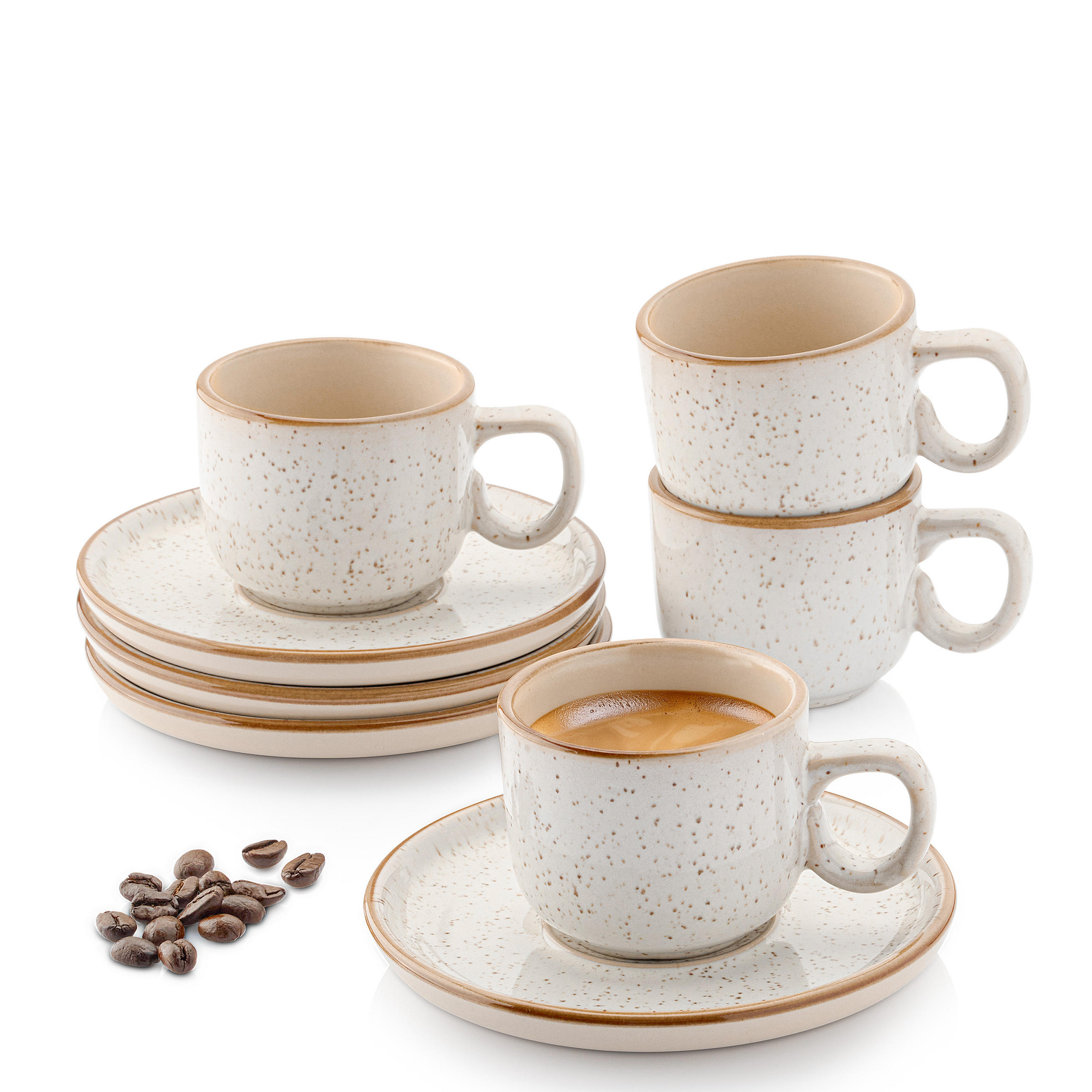 ESPRESSOTASSEN SET RIO CREME - 8 teilig aus Steingut - Creme, Keramik (0.08L) - Sänger
