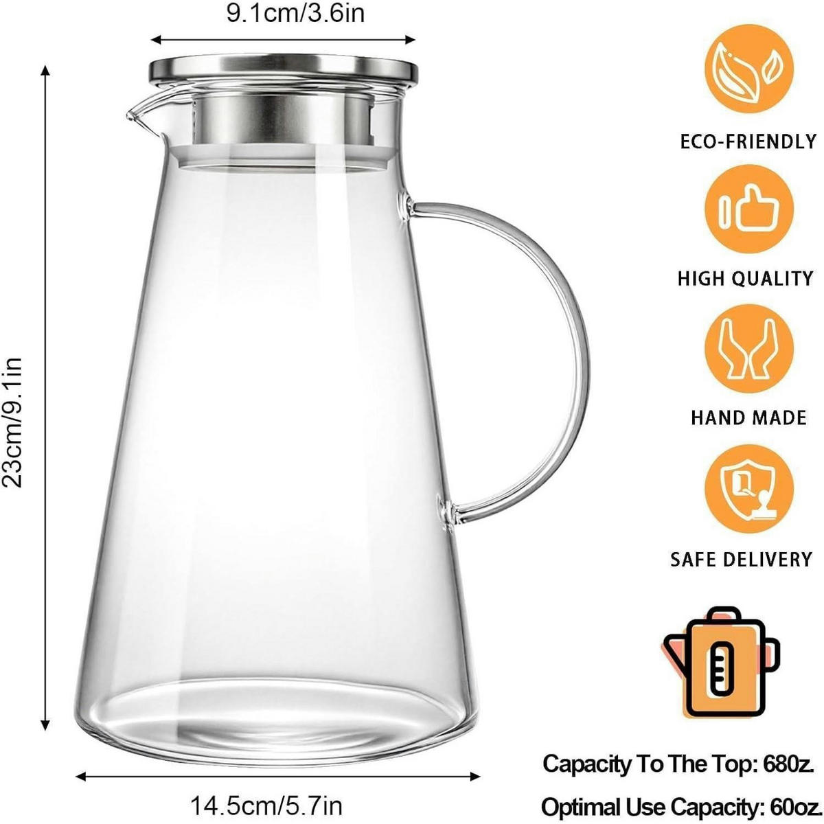 GLASKARAFFE 2 Liter mit Edelstahl Deckel - Multicolor, Glas (14.5/23cm)