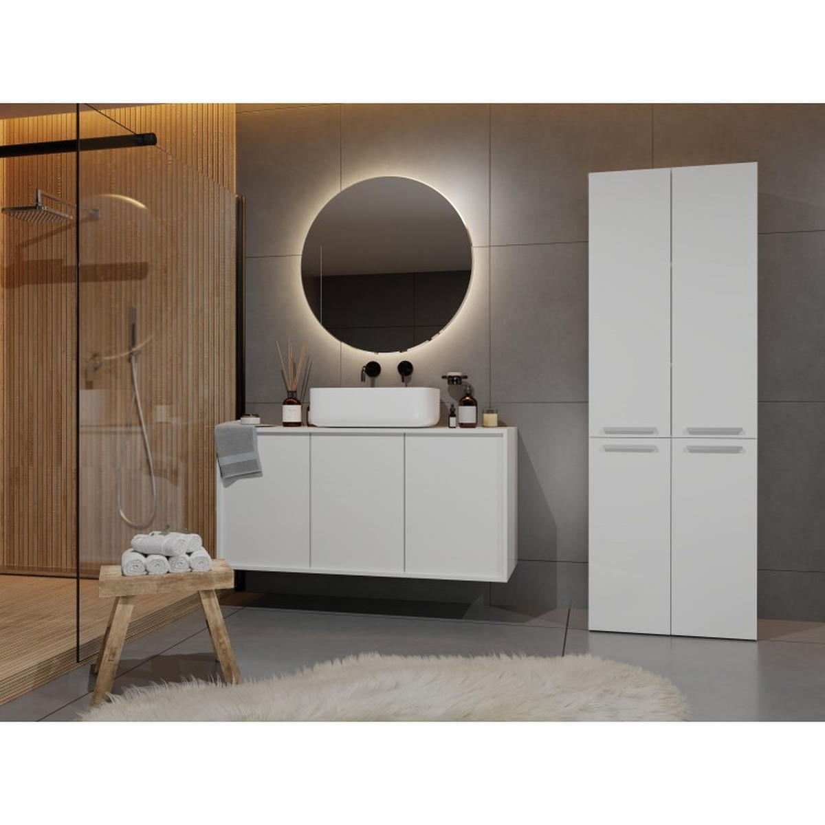 SKRIŇA do kúpeľne - biela, kompozitné drevo (60/174/30cm) - RAUMHIRSCH FURNITURE