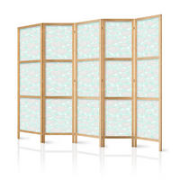 PARAVENT Japanischer 5-tlg 225x172 cm Gepunktete Fische - Grün, Holz/Textil (225/172/3cm) - Muralo