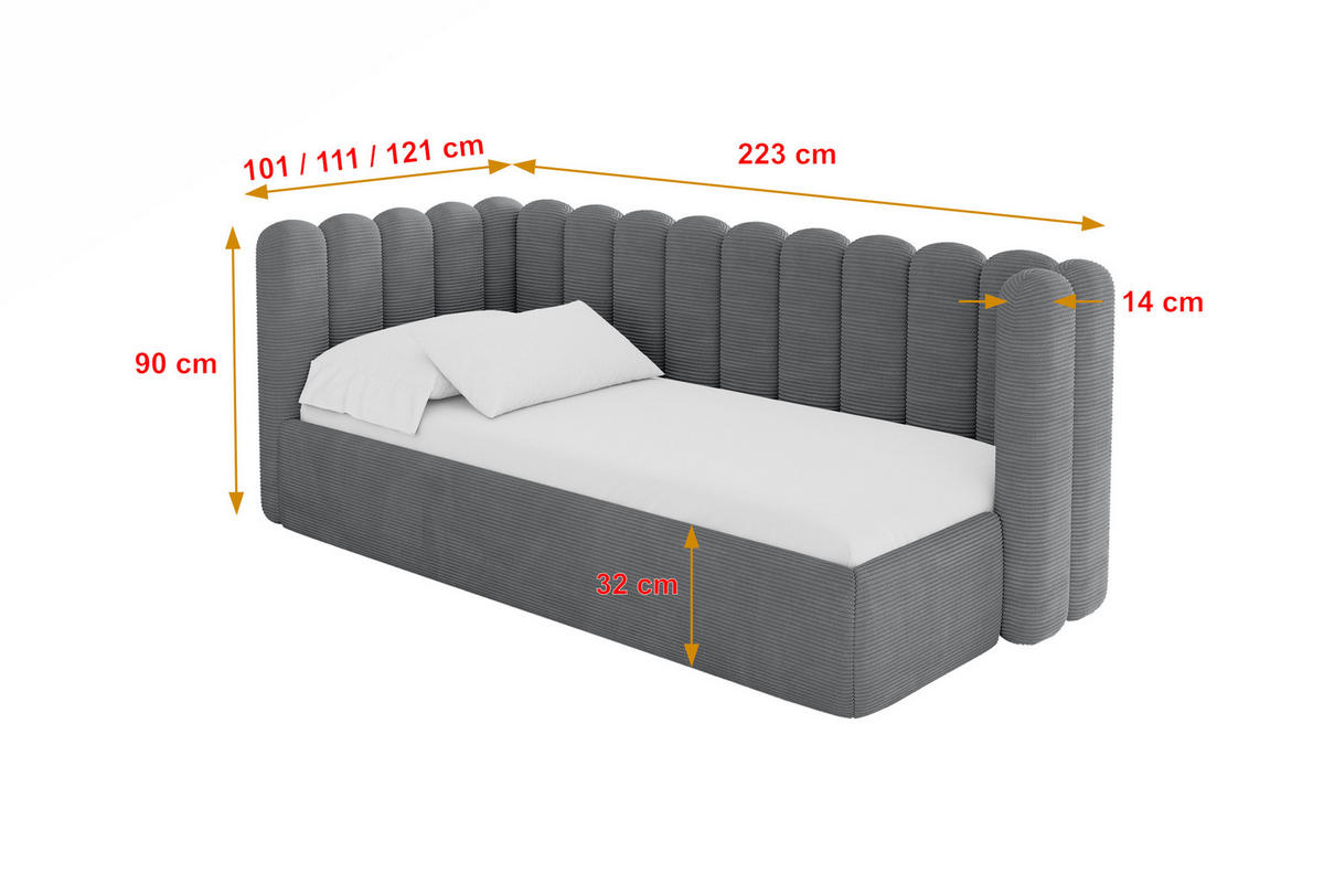 EINZELLBETT Jugendbett mit Bettkasten und Matratze H3/H4, Rechts - HUGY 100x200 Dunkelgrau - Schieferfarben, Holzwerkstoff/Textil (100/200cm) - ALTDECOR