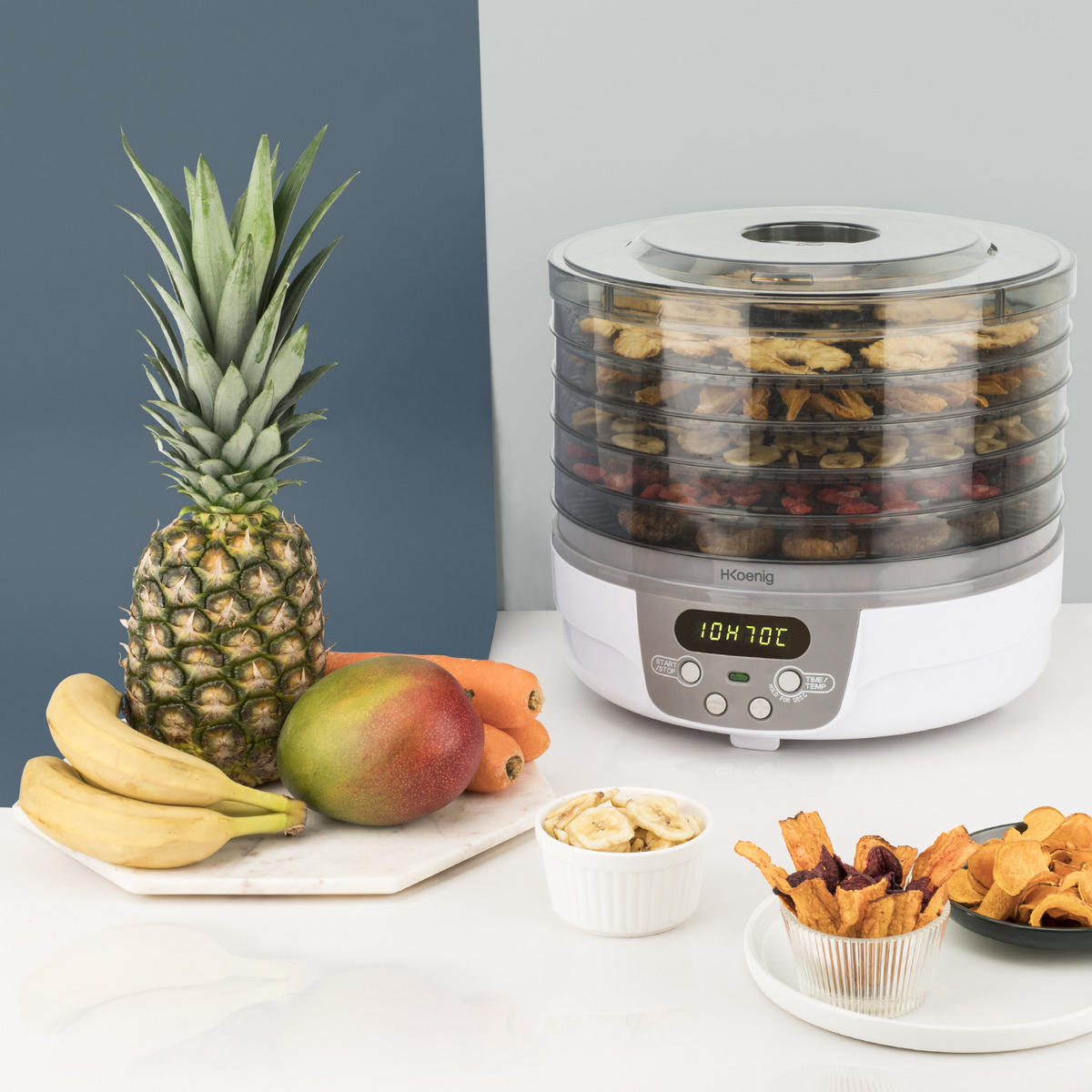 DÖRRAUTOMAT DSY700 Weiß und Grau 5 Schalen - Weiß/Grau, Metall (32/29/32cm) - HKoenig