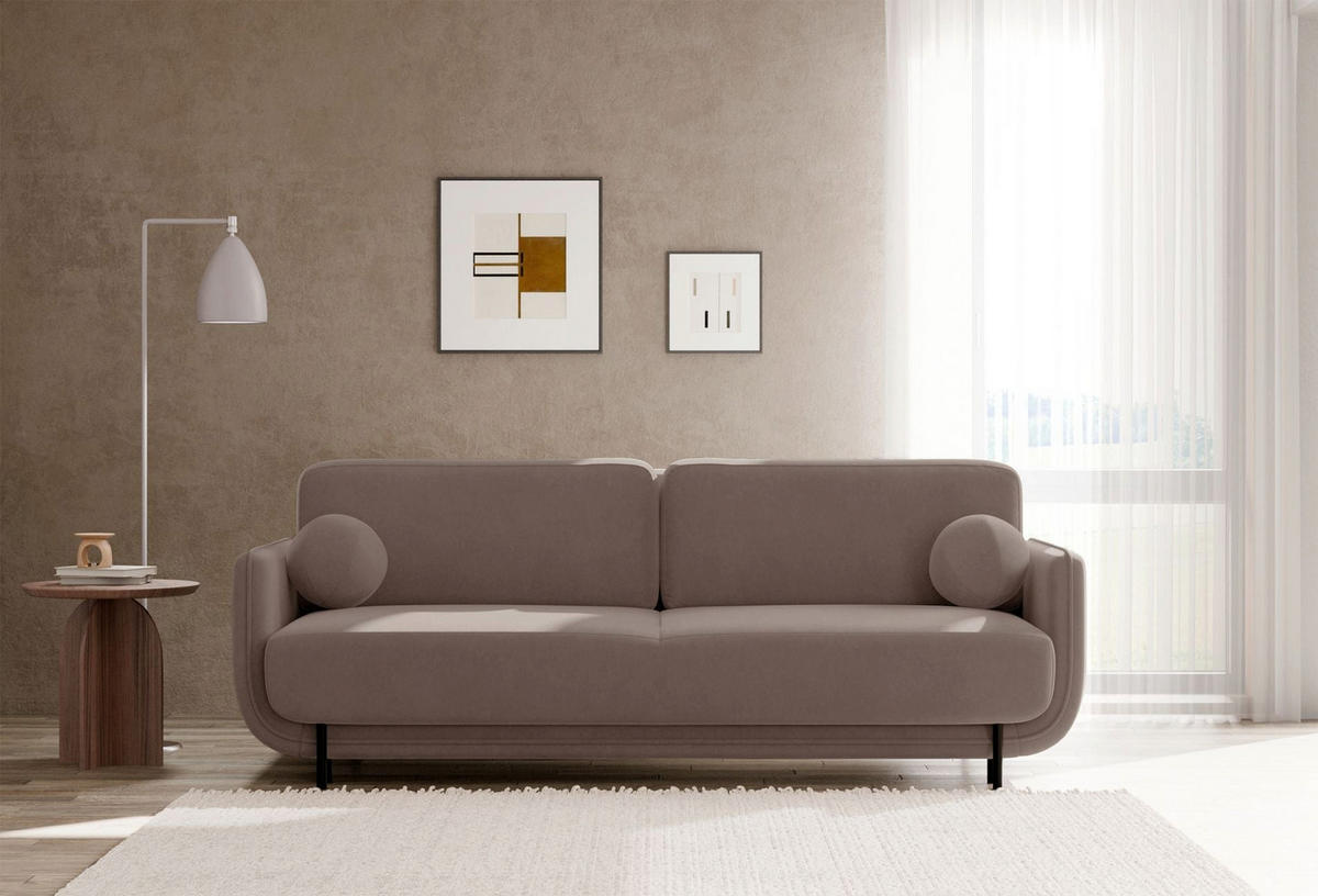 SCHLAFSOFA Ovals Hellbraun - Hellbraun/Schwarz, Textil/Metall (236/95/96cm) - Selsey