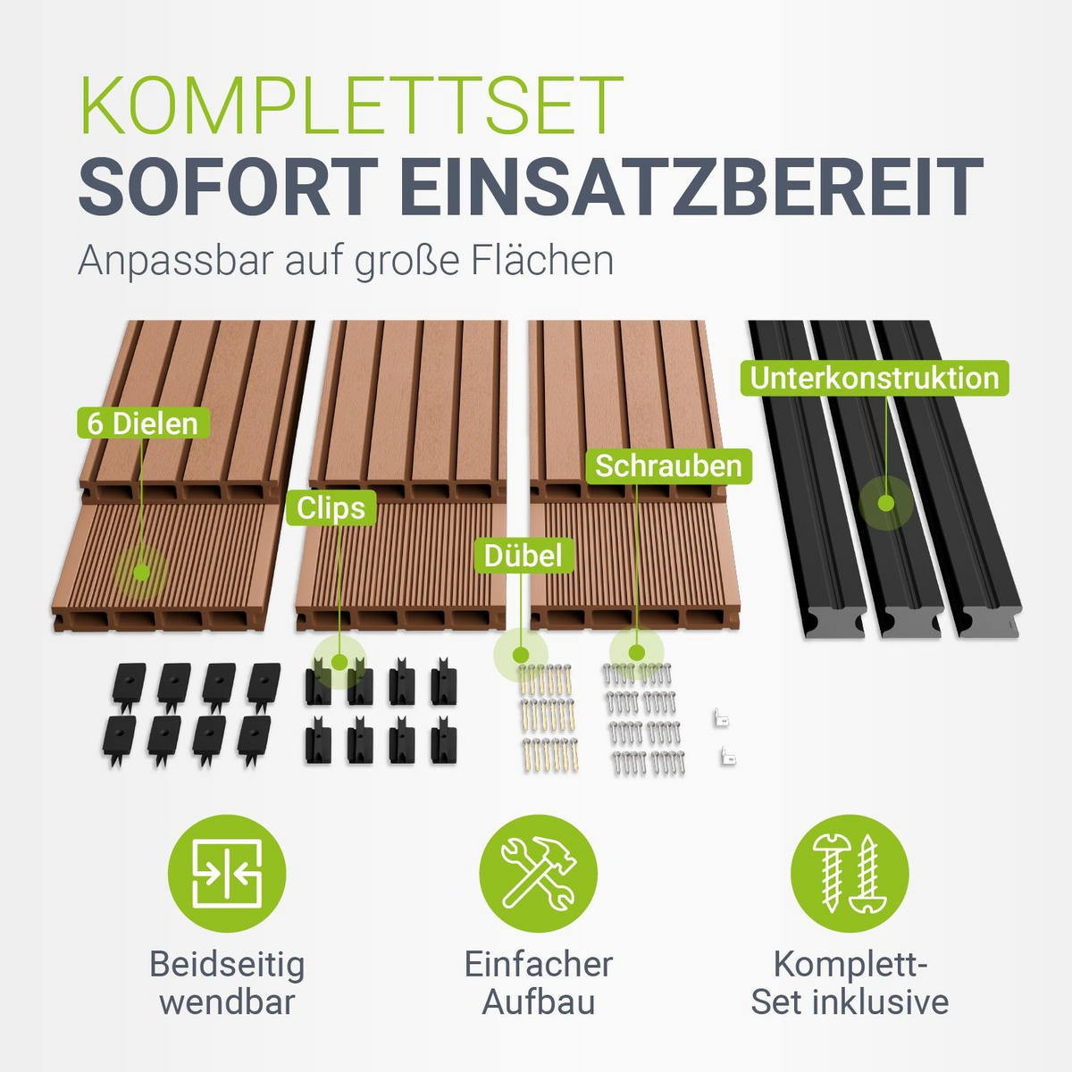 TERRASSENDIELEN WPC Teak 10 m² - Teakfarben, Kunststoff (220/14.6/2.5cm) - Juskys