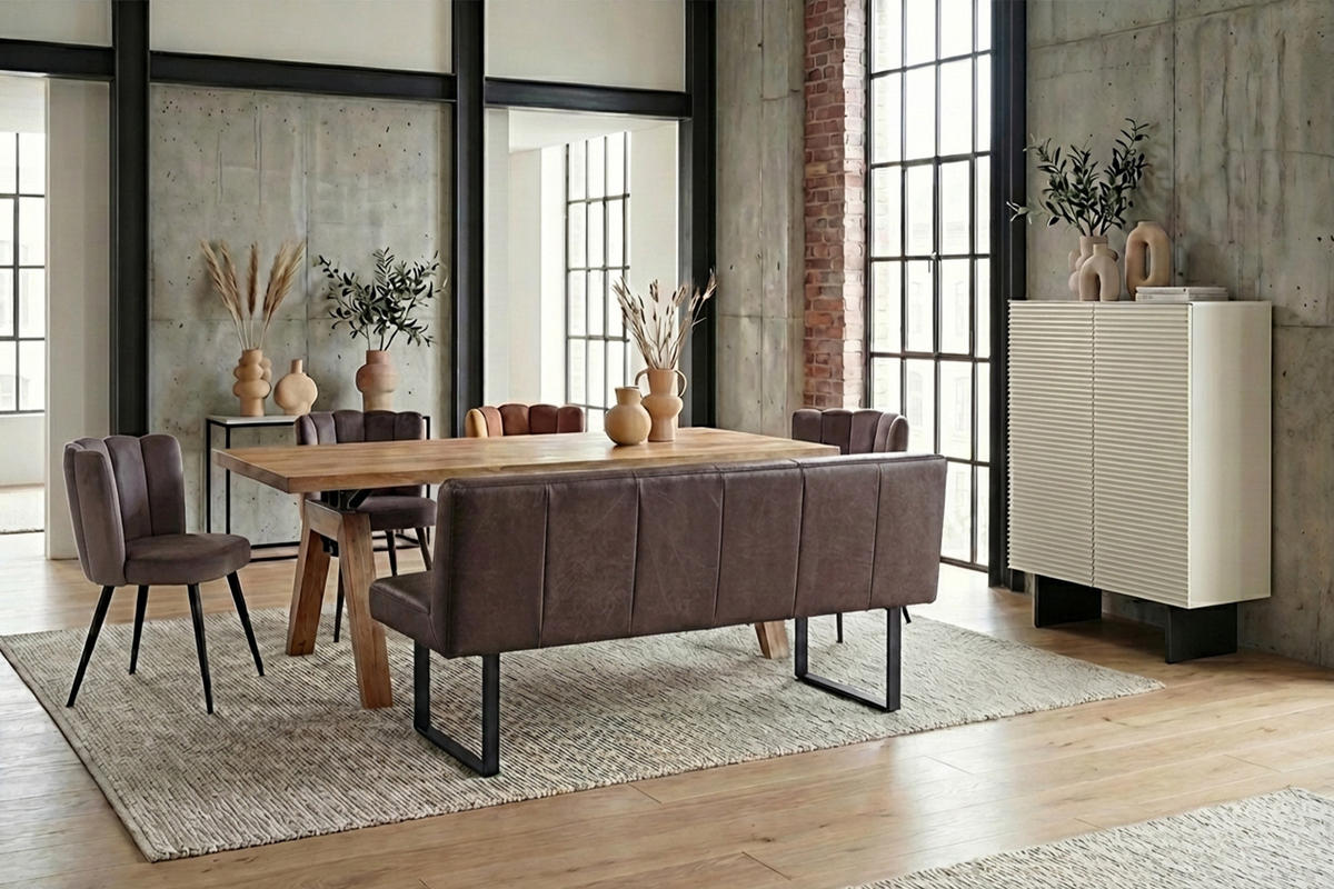 ESSZIMMERBANK ELEEN Dunkelbraun Leder - Dunkelbraun, Leder (123/85/69cm) - KAWOLA