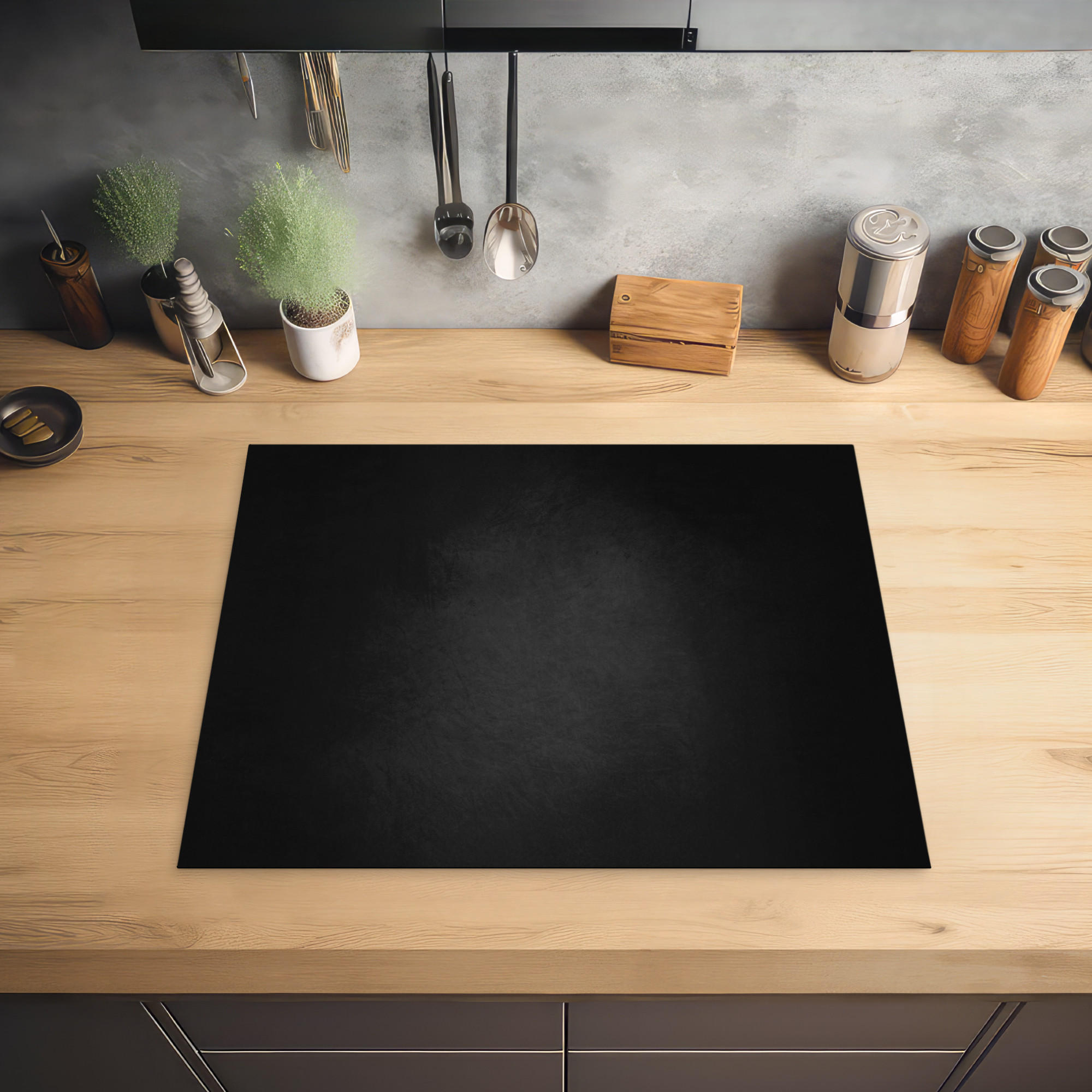 HERDABDECKPLATTE Beton - Schwarz - Grau - Strukturiert - Industriell 65x52 cm - Graphitfarben, Kunststoff (65/0.2/52cm) - MuchoWow