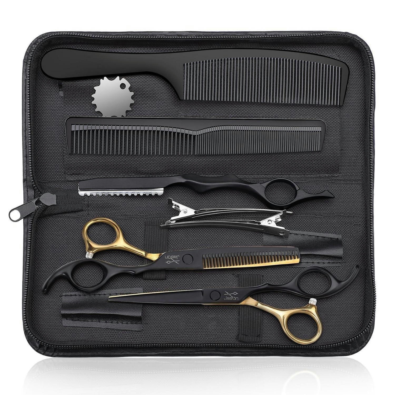 FRISEURSCHEREN Set 10-teilig mit Effilierschere und Zubehör - Schwarz, Metall (16.5/1.5/16.5cm)