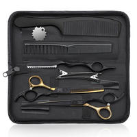 FRISEURSCHEREN Set 10-teilig mit Effilierschere und Zubehör - Schwarz, Metall (16.5/1.5/16.5cm)