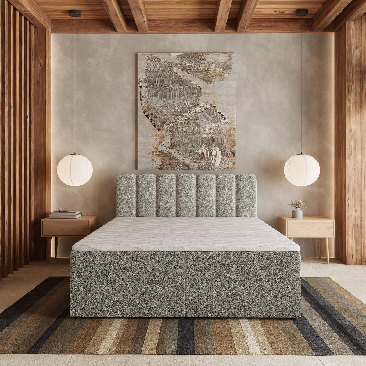 BOXBETT SOLIA 160x200 cm mit Matratze und Topper, H2+H3 - Hellgrau - Hellgrau, Holz (160/200cm) - MASSENO